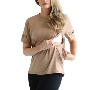 T-shirt d'allaitement décontracté à manches croisées, haut d'allaitement doux en Spandex/Coton, tee-shirt de maternité respirant pour usage quotidien - Product Image 3