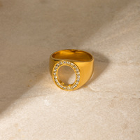 Benutzer definierte Vintage Edelstahl 18 Karat vergoldet Frauen Ring Oval Hohl Zirkon Breit ring Schmuck