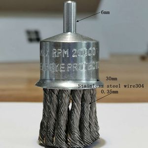 Alta calidad Industrial 6mm diámetro del vástago Acero inoxidable 304 alambre 20mm forma de pluma de cepillo amoladora de extremo de alambre prensado para taladros eléctricos - Product Image 1