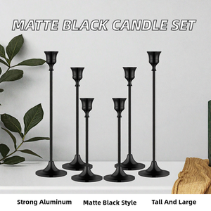 Matte Black Durable <b>Tall</b>/Large Wedding Dinner Taper Candle Stand Set of 6 Aluminum Candle Holders for Home Decoration - Product Image 2