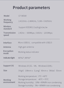 Hiệu suất cao wpa3 Dual Band rtl8832bu 1800Mbps <span class=keywords><strong>USB</strong></span> 3.0 Wifi <span class=keywords><strong>Adapter</strong></span> bên ngoài giao diện không dây - Product Image 6