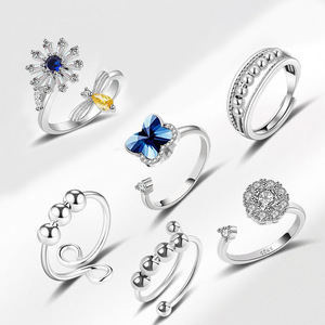 Nuovi Anelli Trendy in Rame Placcato <span class=keywords><strong>Argento</strong></span> <span class=keywords><strong>e</strong></span> <span class=keywords><strong>Oro</strong></span>, Regolabili, a Forma di Fiocco di Neve, Anti-Ansia con Zirconi per Donne <span class=keywords><strong>e</strong></span> Ragazze - Product Image 2