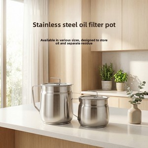 Distributeur d'<span class=keywords><strong>huile</strong></span> en acier inoxydable 304, grande capacité, pot filtrant à l'<span class=keywords><strong>huile</strong></span> de style européen avec couvercle, résistant aux hautes températures, antirouille - Product Image 1