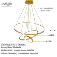 Lustre LED moderne à 3 anneaux en or brossé, luminaires suspendus pour projets de luxe commerciaux, restaurants, hôtels, villas