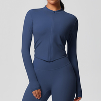 Veste de yoga extensible et respirante à fermeture éclair sur le devant, manteau de sport uni à manches longues pour femmes, idéal pour l'entraînement physique et le quotidien