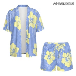 Conjunto de Ropa de Playa con Estampado de Flores Hawaianas Personalizado para <span class=keywords><strong>Mujer</strong></span>, Conjunto de Dos Piezas de Verano, Pantalones Cortos de Poliéster, Conjuntos de <span class=keywords><strong>Mujer</strong></span> - Product Image 5