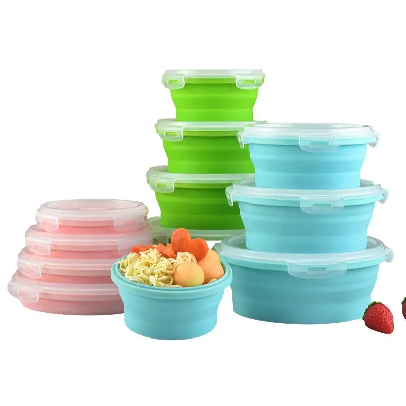 Contenedores de comida de silicona Eco Frendily Bento Lunch Box para niños Frutero portátil Rectángulo redondo