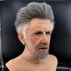 Masque de tête entière en silicone réaliste d'homme âgé avec cheveux naturels et barbe touffue pour Halloween, cosplay de film, théâtre, accessoire de film - Product Image 1