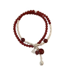 Pulsera de Plata de Ley S925 de Doble Capa con Ágata Roja y Dije de Semilla de Loto para Mujer, Uso Diario - Product Image 5