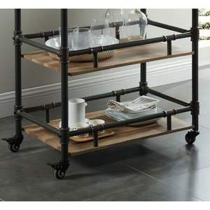 DB, 1 pieza, carro de servicio de 3 niveles de roble Natural, estilo Industrial, diseño inspirado en negro antiguo, carro utilitario con ruedas - Product Image 6