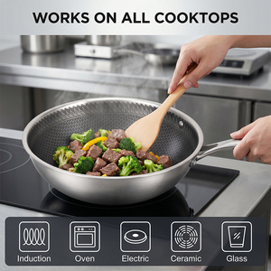 <span class=keywords><strong>Wok</strong></span> de Acero Inoxidable 18/10, Híbrido Antiadherente con Tapa, Apto para Inducción, <span class=keywords><strong>Wok</strong></span> Profundo y Sartén para Saltear con Dos Asas - Product Image 4