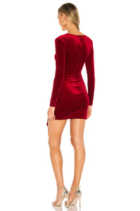 Abbigliamento OEM da donna elegante con scollo a v a <span class=keywords><strong>maniche</strong></span> <span class=keywords><strong>lunghe</strong></span> in <span class=keywords><strong>velluto</strong></span> rosso Casual Bodycon Mini abito Sexy da Club per feste - Product Image 6