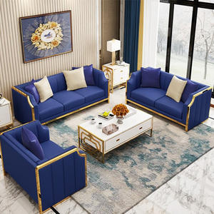 लक्जरी गोल्डन मेटल फ्रेम ऑफिस चमड़े के सोफे 3 सीट संयोजन सोफे घर के लिए आधुनिक सोफे सेट करें - Product Image 6