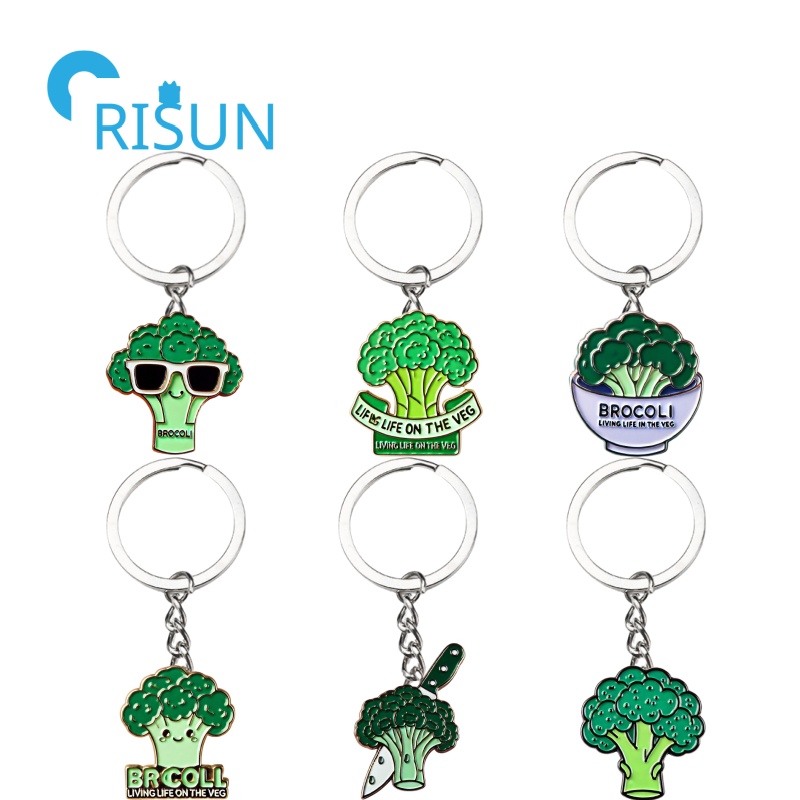Manufacture Metal Food Foodie Vegetables Key Chain Llavero Vegetarian Keyring Custom Vegan Food Green Broccoli Enamel Keychain