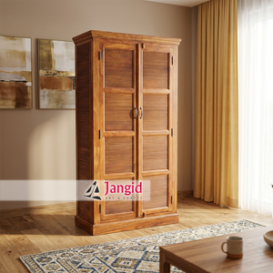 Armoire moderne en bois massif à 2 portes battantes / Penderie artisanale indienne pour hôtel, ferme ou salon - Product Image 2