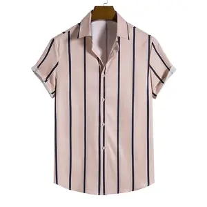 2023 new men's casual striped short sleeve shirt men's factory direct sales