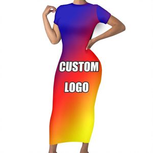 Vestido de manga corta personalizado de longitud delgada para mujer Vestidos largos con estampado de logotipo gráfico Mujeres <span class=keywords><strong>Maxi</strong></span> Casual Damas Productos al por mayor - Product Image 1