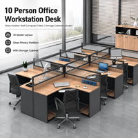 Poste de travail de bureau moderne pour 10 personnes, bureau modulaire pour le personnel avec cloison en verre, armoire de rangement, table de bureau informatique pour dix personnes