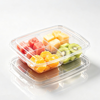 Wegwerp transparante PET fruitverpakking met klikdeksel, 4 compartimenten, voor verse gesneden fruitsalade, groothandel, food grade
