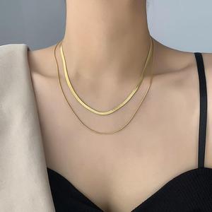 Double Layer Snake <b>Chain</b> Necklace | 18K PVD Gold Plated Stainless Steel Flat <b>Mirror</b> Choker Necklace | Fashion Jewelry for Women - Product Image 3