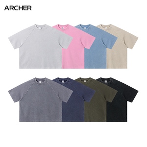 <span class=keywords><strong>Camiseta</strong></span> de punto gofrado de corte holgado y corto para hombre con logo personalizado, 235g, manga raglán, manga corta - Product Image 2