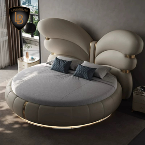 Giường ngủ đôi mềm mại phong cách hiện đại Ý sang trọng, kiểu dáng bướm tròn màu kem, dành cho phòng ngủ chính hoặc khách sạn/phòng khách - Product Image 2