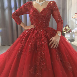 Jancember NS3915 <span class=keywords><strong>Abito</strong></span> da Sera <span class=keywords><strong>Rosso</strong></span> con Motivo Glitterato Modesto per Matrimoni con Maniche Lunghe in Pizzo - Product Image 5