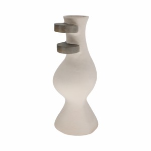 Vaso in ceramica moderno con accenti in legno per l'arredamento del soggiorno, elegante vaso per fiori da esporre in casa - Product Image 3