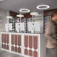 Conception de l'aménagement de pharmacie tendance, fabrication professionnelle d'étagères de présentation pour pharmacie, mobilier de pharmacie en MDF, design LED étanche