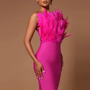 स्प्रिंग फैशन सेक्सी महिलाओं उच्च कमर Strapless पंख उल्लू ट्यूब शीर्ष पोशाक शराब पार्टी पोशाक