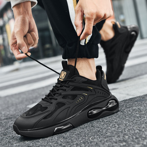 Chaussures de course à coussin d'air noires pour hommes, empeigne en mesh, semelle extérieure en caoutchouc, semelle intermédiaire en EVA, baskets légères - Product Image 3