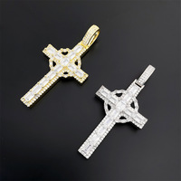 Pendentif croix européenne américaine hip-hop dharma bâton diamant argent 925 bijoux chrétiens en forme de lettre en or pour les anniversaires