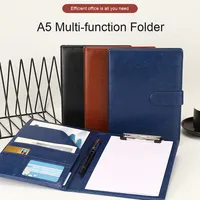 Carpeta de negocios de cuero A5 con logotipo en relieve Contrato de oficina y Administrador de almacenamiento de folletos de información para firma de documentos