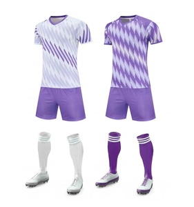 جوارب موحدة جديدة لكرة القدم للرجال بأكمام قصيرة بنمط ماسي أبيض أرجواني-قمصان كرة القدم متعددة الألوان - Product Image 3