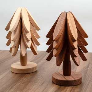 Eco-Friendly Polished Wooden <b>Christmas</b> Tree Shape Table <b>Mats</b> Coasters Holder Trivets for Hot Dishes Cups Wine-Decorative - Product Image 4