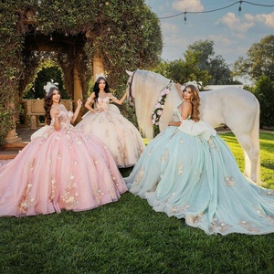 Mumuleo Robes de Quinceanera roses à épaules décolletées avec décolleté en cœur et appliques en dentelle avec fleurs multicolores - Product Image 3