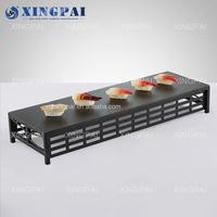 XINGPAI Buffet Restaurant Acier Inoxydable Trois Niveaux Creux Conception Rectangle Noir Alimentaire Risers Affichage pour Banquet Party