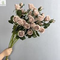2024 Herbst 73cm Künstliche Staubige Rose Blumenspray Echt Aussehende Seiden-Latex-Beschichtete Rost-Verbrannte Orange Vintage Hochzeits-Heimdekoration