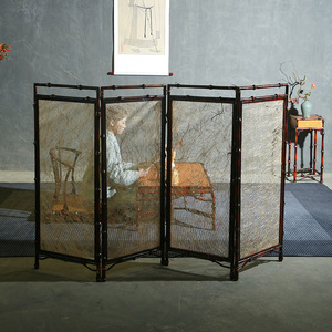 Chinese Style Handcrafted Bamboo Folding Screen 4 Panels Traditional Design Foldable Room Divider For Tea Room Hotel Decor - Product Image 2