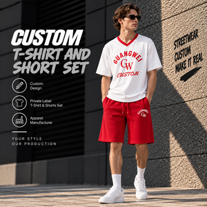 Set di T-Shirt con Scollo a V Oversize e Pantaloncini per Uomo, Personalizzabile con Etichetta Privata OEM, Produzione di <span class=keywords><strong>Abbigliamento</strong></span> su Larga Scala - Product Image 3