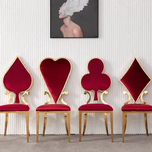 नई डिजाइन धातु स्टेनलेस स्टील पोकर कुर्सी भोजन लक्जरी आधुनिक मखमल पोकर प्रतीक के लिए कुर्सी होटल रेस्तरां होम फर्नीचर