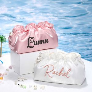Ruffled Cloud Polyester <b>Large</b> Capacity Handmade Makeup <b>Bag</b> Custom Embroidered Name Bridesmaid Pouch Travel Toiletry Organizer - Product Image 3