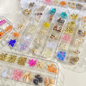 12 grilles Nail Art métal goujons or métallique Rivet palmier tortues <span class=keywords><strong>vie</strong></span> marine breloques pour été plage océan manucure - Product Image 3