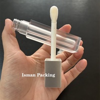 Tube de brillant à lèvres carré ISMAN 5ml, noir mat avec capuchon argenté, emballage vide pour gloss, grand applicateur, bouteille givrée, marque privée