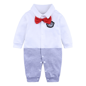 Tutina in Cotone a Maniche Lunghe per Neonato con Papillon Rosso, Stile Gentiluomo, Abbigliamento Formale per Neonati, Vestito per Compleanno - Product Image 2