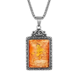 <b>Titanium</b> Steel Jambhala Mahakala Pendant Men's Buddha Themed Necklace Everyday Wear Bezel Setting 216034 - Product Image 4