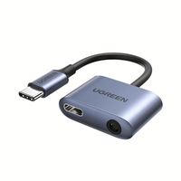 UGREEN 2 en 1 USB C a 3,5mm Adaptador de auriculares y cargador Tipo C a conector de audio auxiliar con dongle de carga rápida PD 60W