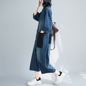Boutique estiva nuova <span class=keywords><strong>tuta</strong></span> da <span class=keywords><strong>donna</strong></span> personalizzata alla moda in Denim a contrasto retrò - Product Image 3