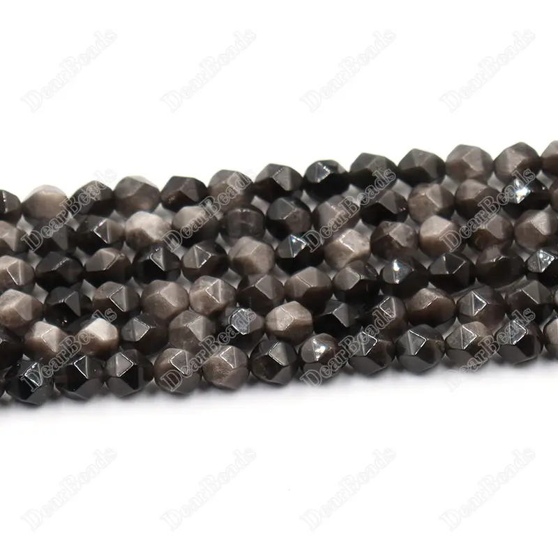 Natural Faceted Diamond Cut Silver Obsidian Stone Beads Loose For DIY Jewelry Making 6ミリメートル10ミリメートル8ミリメートル