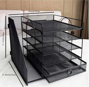 5-Tier Metal Paper Letter Organizer with <b>File</b> Holder Desk Organizer with <b>Drawer</b> Mesh Desktop Storage with Magazine Holder - Product Image 2